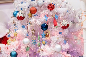 christmas decorations on wooden background