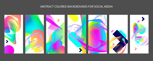 Set Creative acid vibrant vibrant color backgrounds for social media. Abstract blue green pink yellow elements on white background. Vector template modern design. Eps 10.