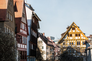 Old historical buildings in the old section of the town near the river