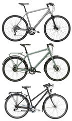 sports bike, a set of three bicycles isolated on a white background