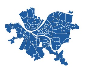 Outline blue map of Pittsburgh - obrazy, fototapety, plakaty