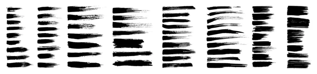 Fotobehang Penseelstreken, zwarte inktlijnen, vector abstracte set met verf penseel grunge textuur op witte achtergrond. Penseelstreken en inktvlekken © Ron Dale