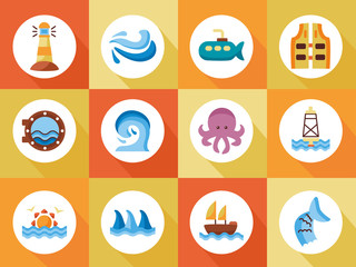 bundle of sea set block style icons