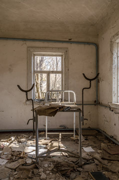 Maternity Bed Standing In Messy Abandoned Room