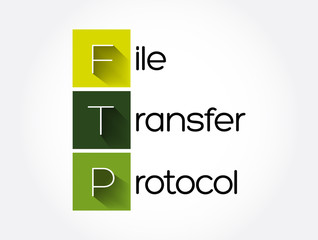 FTP - File Transfer Protocol acronym, technology concept background