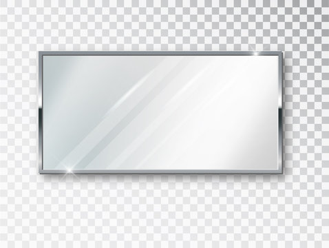 Mirror rectangle isolated. Realistic mirror frame, white mirrors template. Realistic 3D design for interior furniture. Reflecting glass surfaces isolated