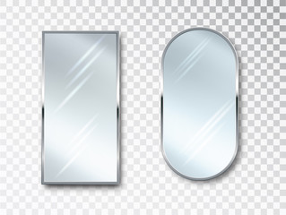 Mirrors set isolated. Metal frames for decor. Realistic 3D design