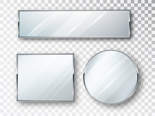 Mirrors set of different shapes isolated. Mirror frames or mirror decor interior vector illustration. - obrazy, fototapety, plakaty