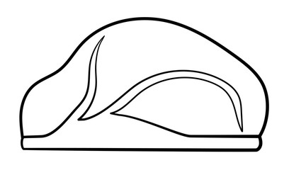 Cartoon style raw beef in black lines isolated illustration. White background, vector.