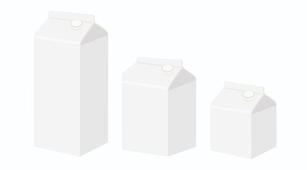 Vector Illustration of Milk box isometric view, Different Sizes: 500ml,750ml,1L. Milk Carton Box Mock-up, White clear empty box