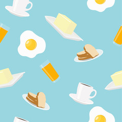 Vector Illustration Breakfast Themed Seamless Pattern Background 