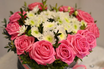 wedding bouquet of flowers on table