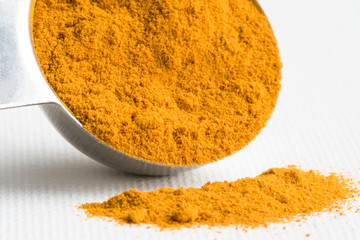 Ground Turmeric Root Spilled from a Teaspoon
