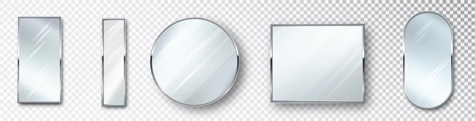 Deurstickers Mirrors set of different shapes isolated. Realistic mirror frame, white mirrors template. Realistic design for interior furniture. Reflecting glass surfaces isolated © Hanna_zasimova