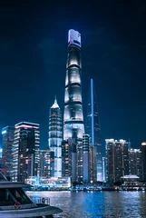 Poster Luchtfoto van nachtmening van Shanghai, China © WenPhoto