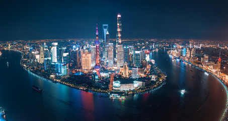 Aerial photo of night view of Shanghai, China