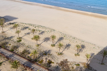 Aerial view of Mediterranean beach in Valencia, Spain.