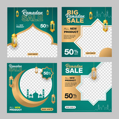 Ramadan sale banner template. with ornament moon, mosque, and lantern background. Suitable for social media post, instagram and web internet ads. Vector illustration with photo college