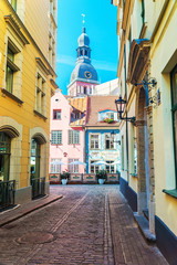 Fototapeta premium Riga Cathedral in Street at old town of Riga Baltic