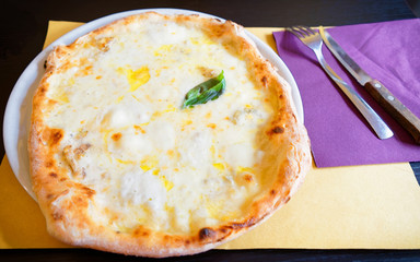 Pizza four cheese at pizzeria Florence