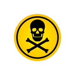 Danger warning yellow sign, skull and crossbones vector illustration isolated on white