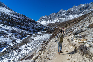 The hiker and mountain beautiful scenary toward the summit