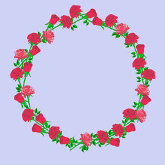 seamless pattern of red roses and green leaves for decoration fabrics and backgrounds