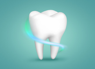 Dental health. Tooth decay. Healthy tooth, whiteness. On a blue background.
