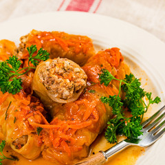 Stuffed Cabbage Rolls With Ground Beef and Rice. Selective focus.