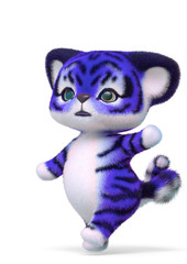 cute tiger cartoon passing by in white background