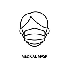 Man in medical mask line flat icon. Vector illustration virus protection. Editable stroke.