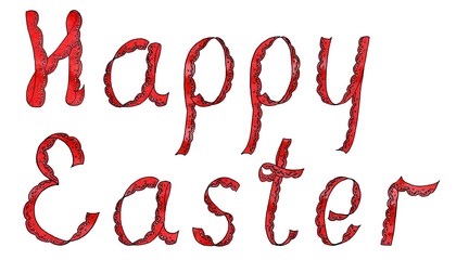 The inscription in lace letters Happy Easter; Happy Easter lettering in hand-drawn letters in lettering style; color inscription Happy Easter
