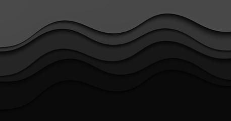 Abstract illustration with black waves. Wavy dark background.