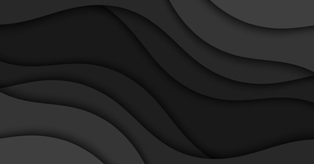 Abstract illustration with black waves. Wavy dark background.