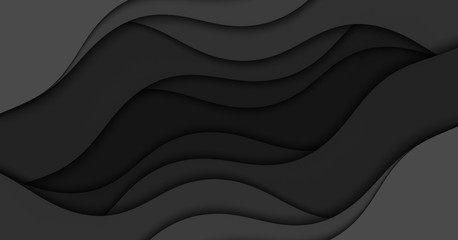Abstract illustration with black waves. Wavy dark background.