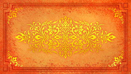 Jugendstil floral Ornament gold Hintergrund Pastell orange rot Textil Wand antik altes Papier Vorlage Layout Design Template Geschenk zeitlos schön alt barock edel rokoko elegant background