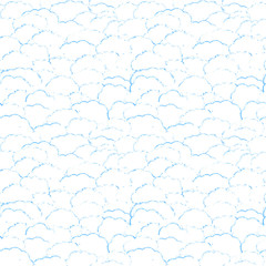 Vector seamless background of white clouds with blue contours