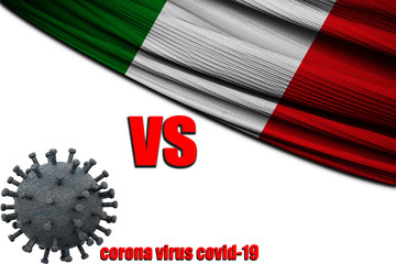 Coronavirus covid-19 against flag of Italy, 3d - rendering