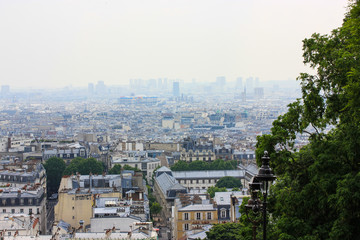 Panorama of houses in Paris in summer, France.