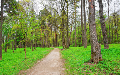 Pathway at Traku Voke public park in Vilnius Baltic