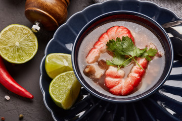 Fish soup with shrimps. Seafood