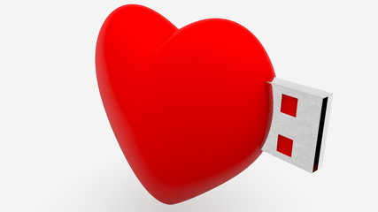 Concept of USB memory stick in heart form