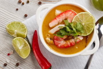 Fish cream soup with shrimps.