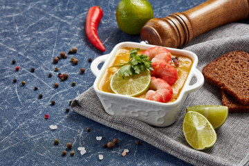 Fish cream soup with shrimps.