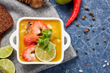 Fish cream soup with shrimps.