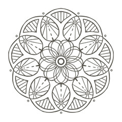 Monochrome hand drawn floral mandala. Anti-stress coloring page for adults. Hand drawn vector illustration.