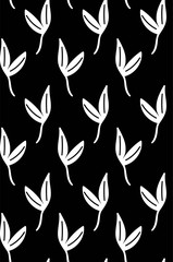 black and white leaves seamless vector pattern