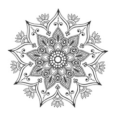 Monochrome hand drawn floral mandala. Anti-stress coloring page for adults. Hand drawn vector illustration.