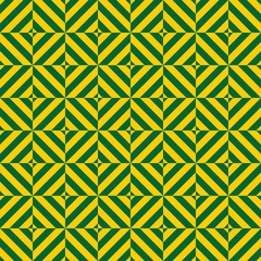 Seamless pattern of squares with gold and green diagonal stripes. Vector drawing.