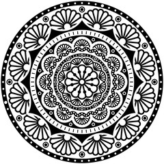 Beautiful black and white mandala with floral patterns. Coloring book for adults. Vector design.
